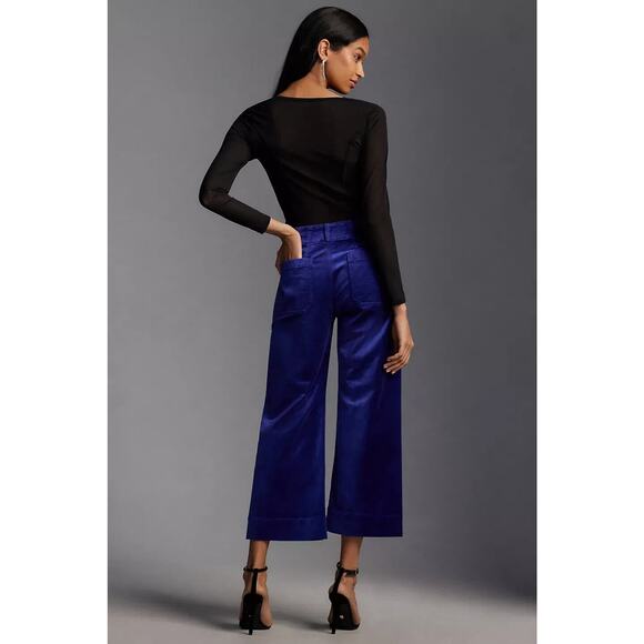 NWT Maeve The Colette Cropped Wide-Leg Velvet Pants Size 26 Tall Blue #7F413 - Picture 4 of 13